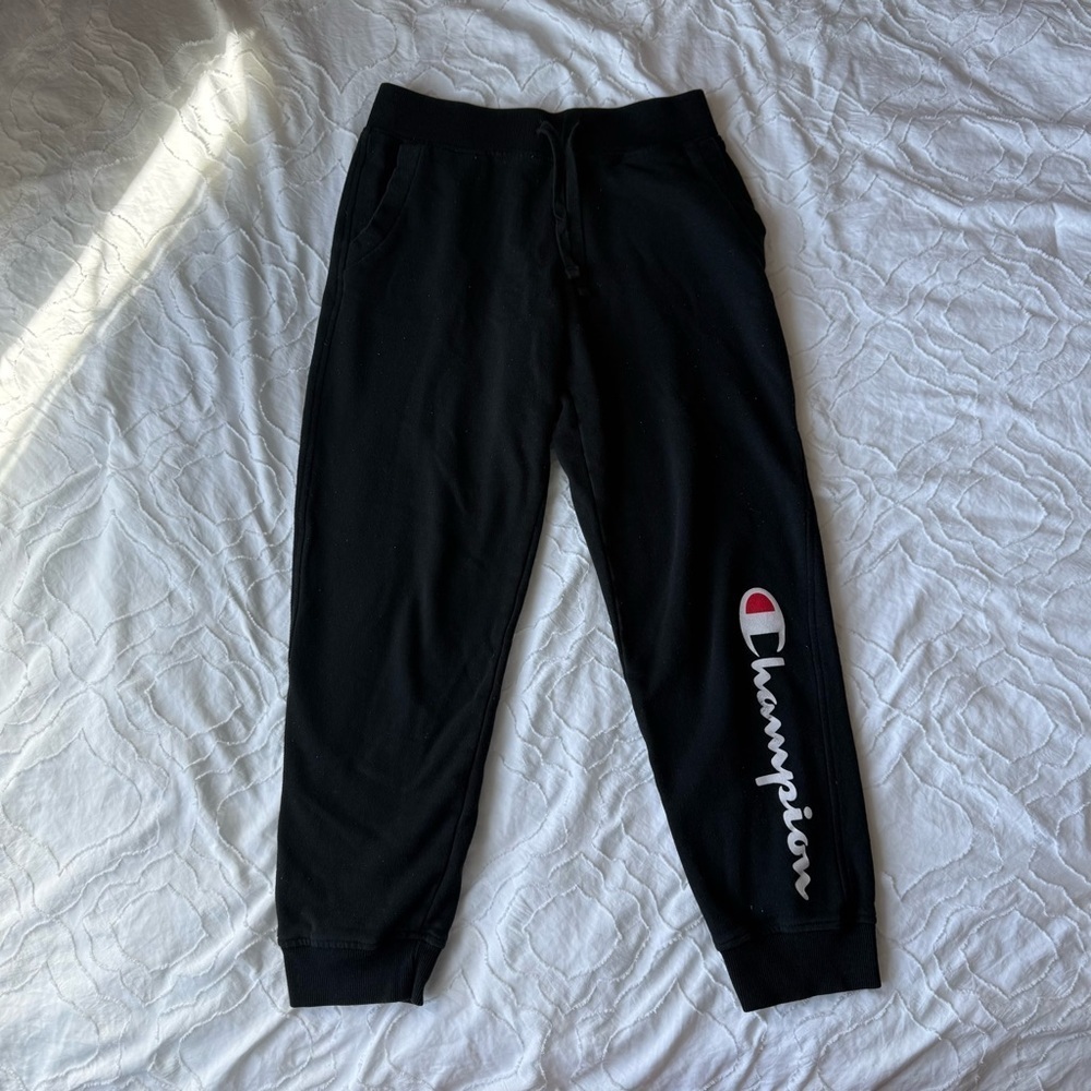 Champion Kids Black Sweatpants Jogger with Logo Down Leg Drawstring Waist